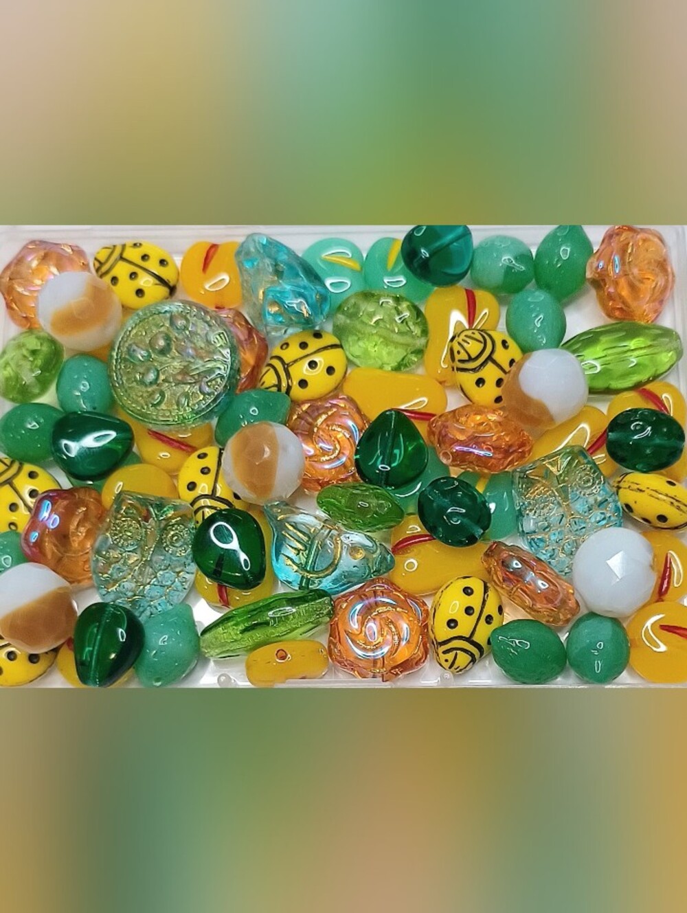 Czech glass beads loose mix 120pcs green yellow